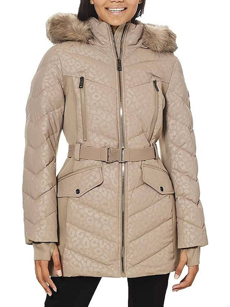 ジャケット・アウター Cheetah Michael Kors Logo Leopard Women's Puffer Coat - Long Puffer