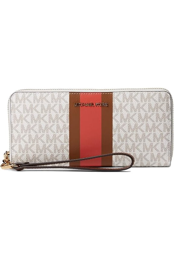Logo Signature Center Stripes Jet Set Travel Continental Large Wristlet Wallet,Dahlia Multi