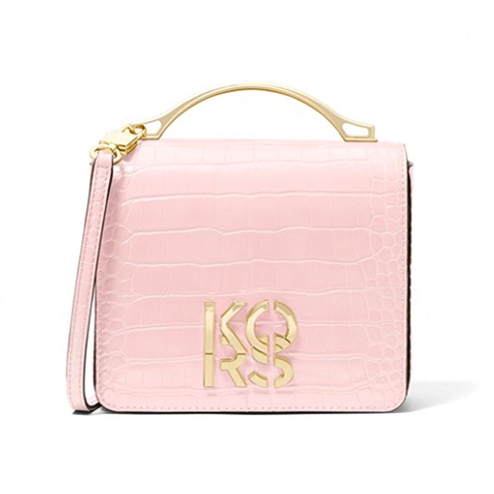 MICHAEL KORS Logo Small Embossed Croc Convertible Crossbody Bag Powder Blush