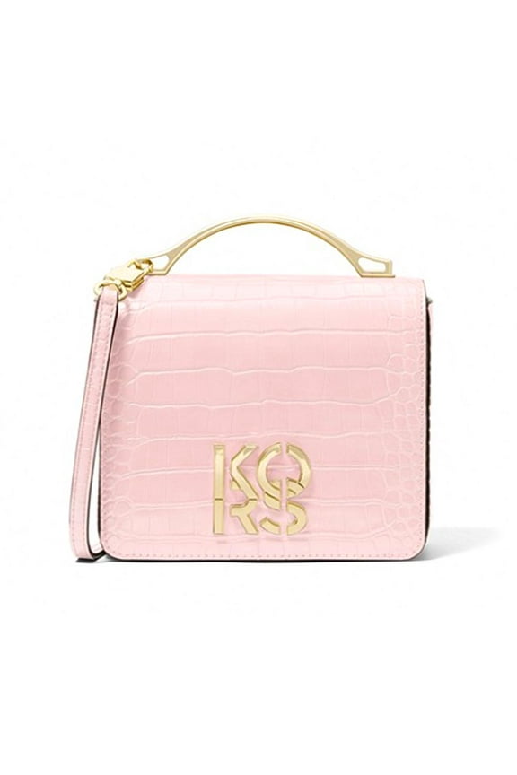Logo Small Embossed Croc Convertible Crossbody Bag Powder Blush