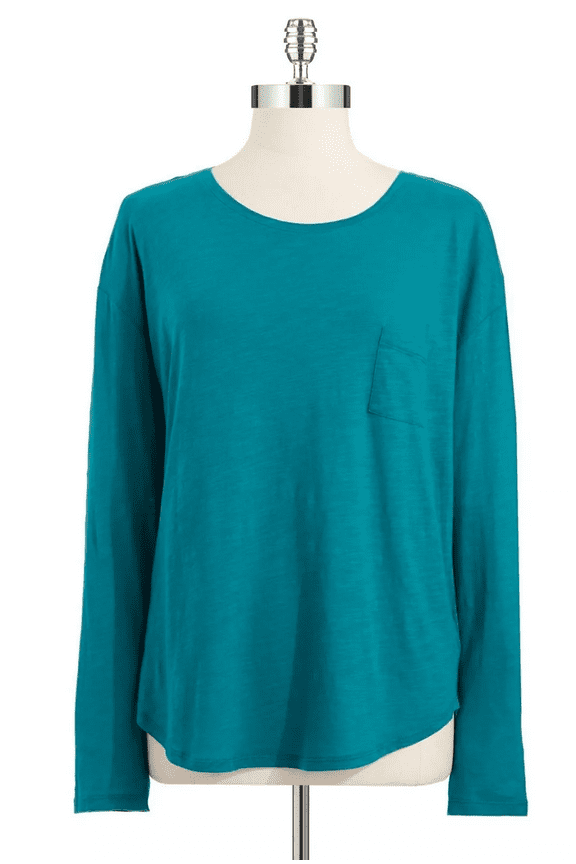 Long Sleeve Pocket Cotton Crewneck Tee Top Shirt, Deep Sea Green, Medium