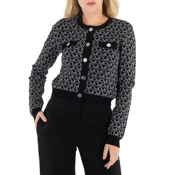 Michael Kors Long Sleeved Monogram Pattern Cardigan, Size Small