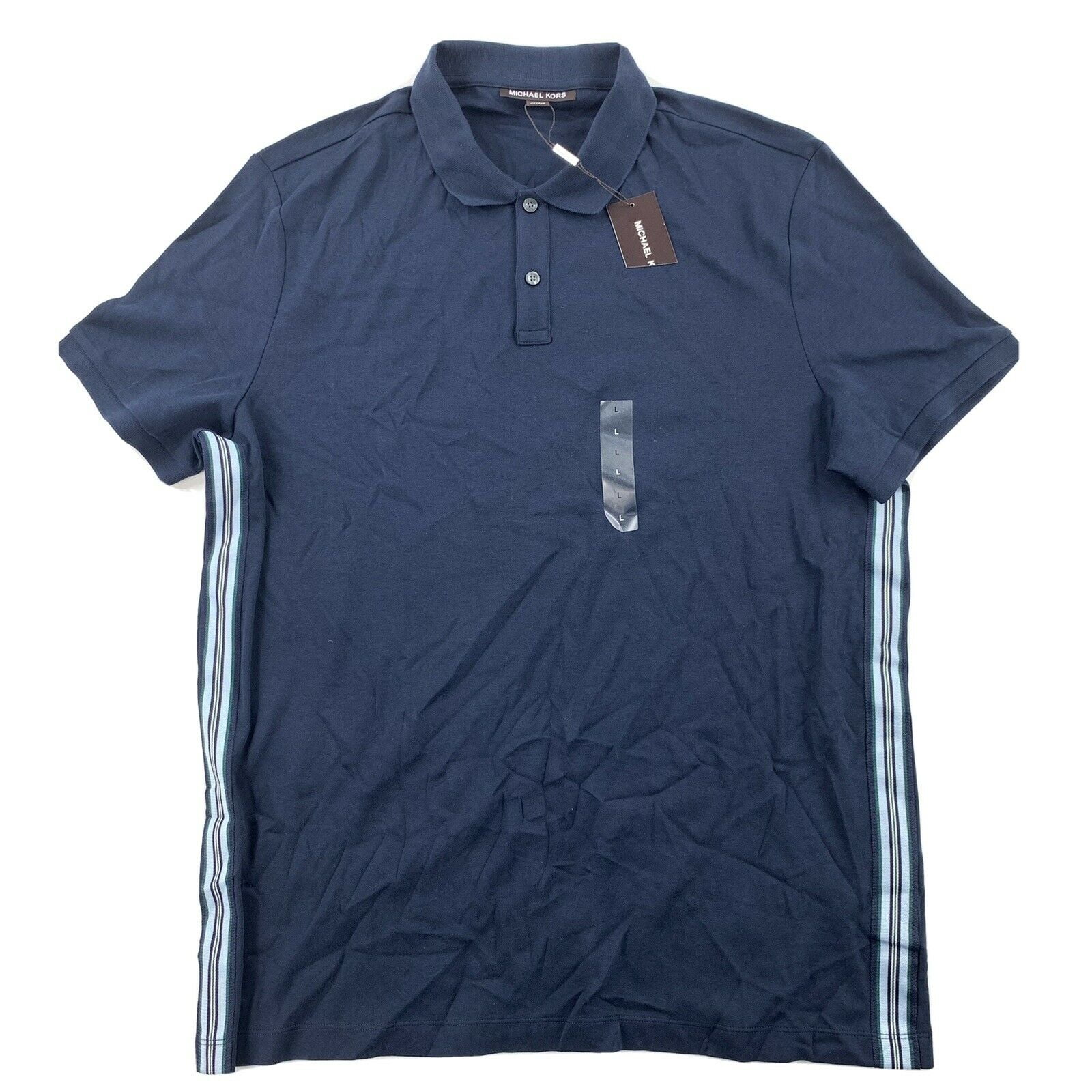 Michael Kors MIDNIGHT BLUE Ribbon Side Stripe Polo Shirt, US