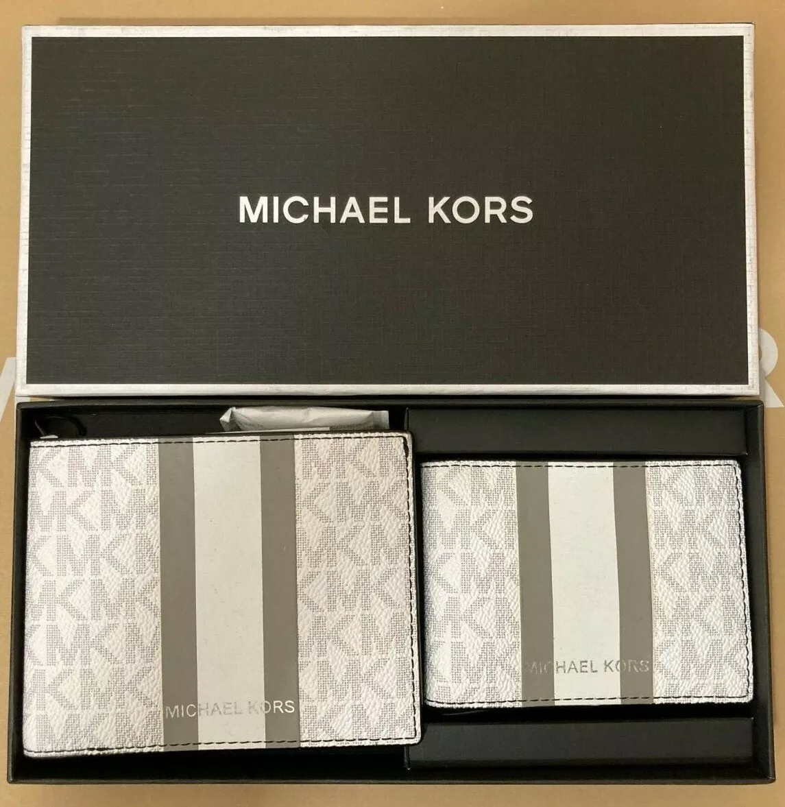 Michael Kors MK Billfold Wallet Box Set White Gray Logo Walmart