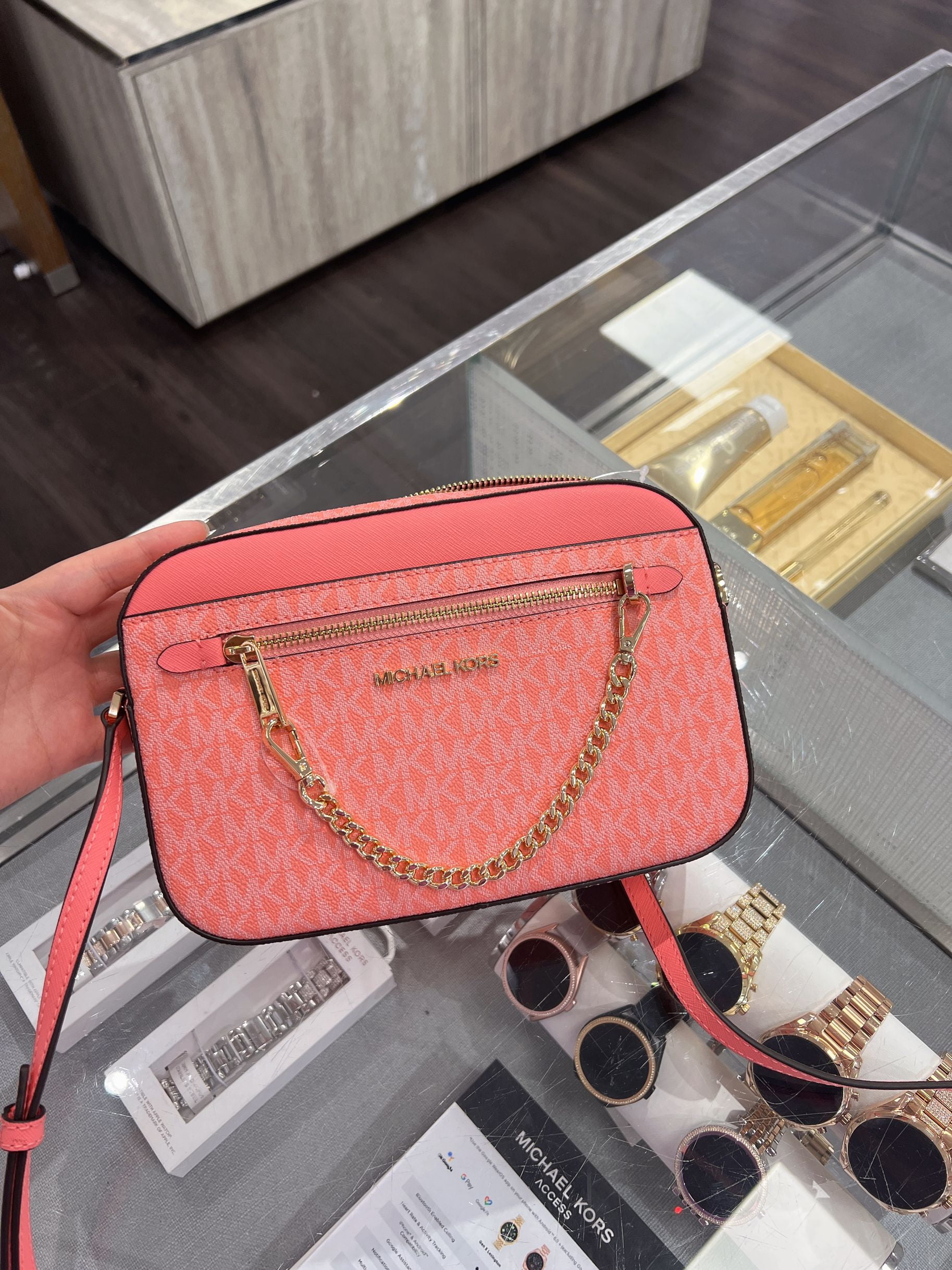 Michael Kors MK Jet Set EW Large Chain Crossbody Bright White Logo