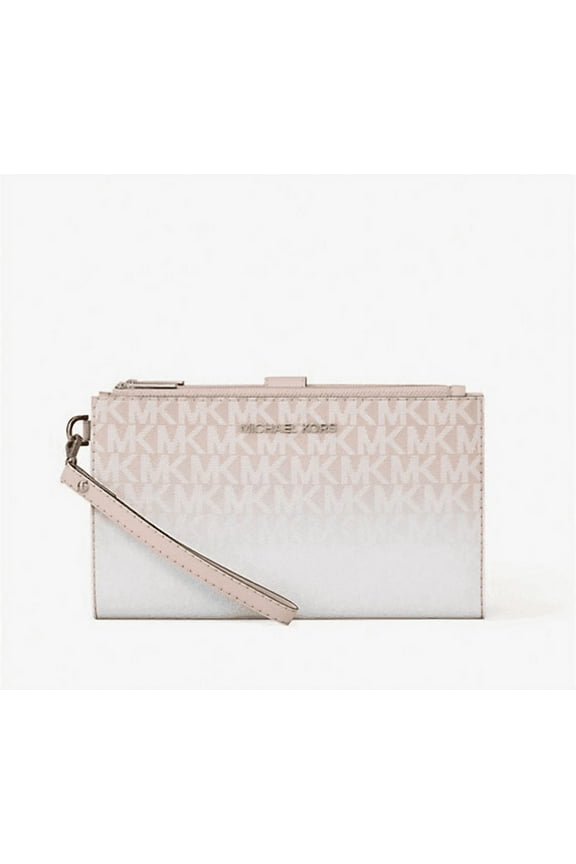 MK Jet Set Travel Double Zip Phone Wristlet Wallet (Powder Blush Ombré)