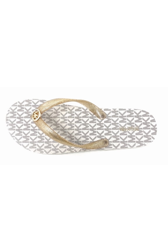 MK Logo Glitter PVC Jet Set Print Women's Flip Flop, Vanilla