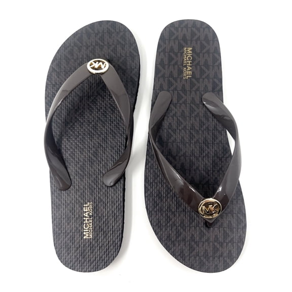Michael Kors MK Logo PVC Mini Jet Set Print Women's Flip Flop, Brown, 8M
