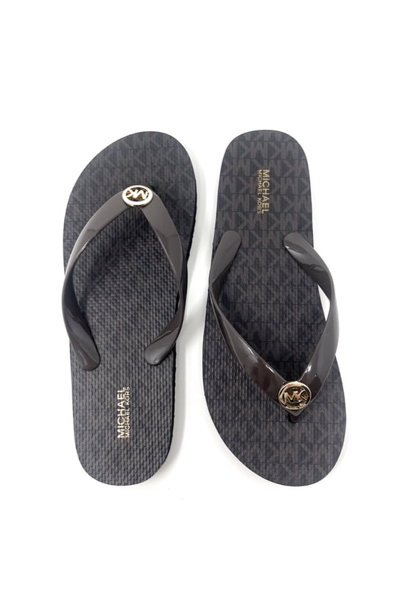 MK Logo PVC Mini Jet Set Print Women's Flip Flop, Brown, 8M