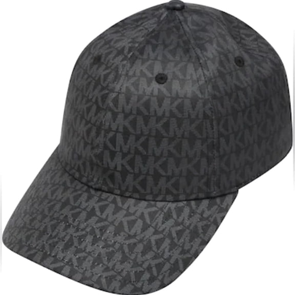 Michael Kors MK Logo Signature Hat Black MK Gray Logo Print  Baseball Cap