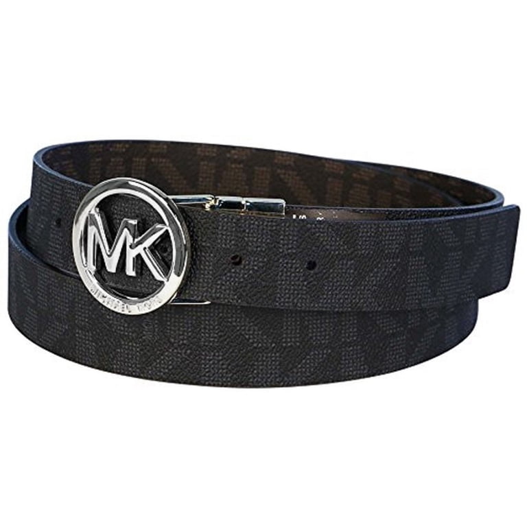 Women’s Michael Kors black MK logo reversible belt medium silver buckle new MICHAEL KORS BELT REVERSIBLE BLACK MK LOGO TO METALLIC  main image 3