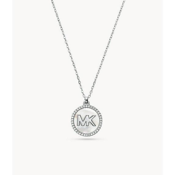 Michael Kors MK Pave and Mother of Pearl Logo Pendant Necklace