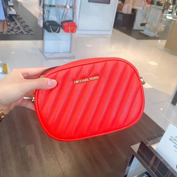 Michael Kors MK Small Mini Oval Camera Crossbody Bag Vegan Soft Leather Dark Red