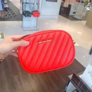 Michael Kors MK Small Mini Oval Camera Crossbody Bag Vegan Soft Leather Dark Red