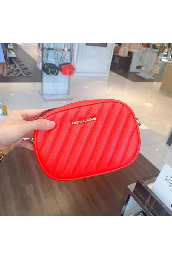 MK Small Mini Oval Camera Crossbody Bag Vegan Soft Leather Dark Red