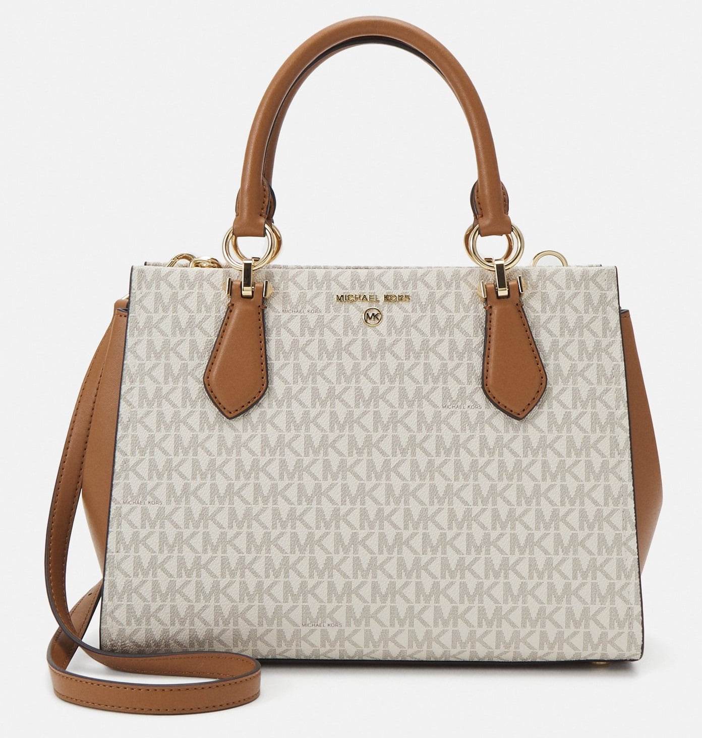 mmm♡ maisonmarelle Michael Kors Marilyn Logo Medium Satchel Bag, Vanilla/Acorn