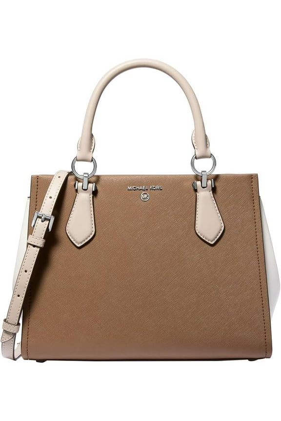 Marilyn Medium Leather Satchel, Ecru/Walnut
