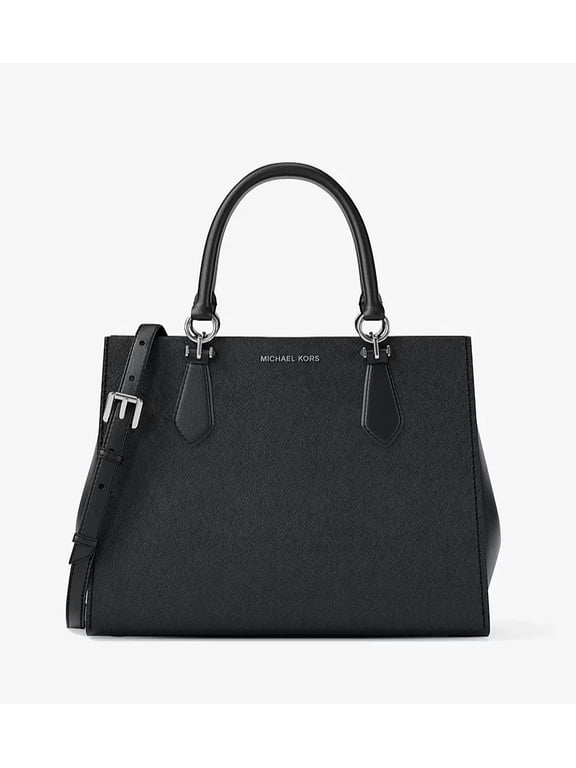 Marilyn Medium Saffiano Leather Convertible Satchel Bag Black