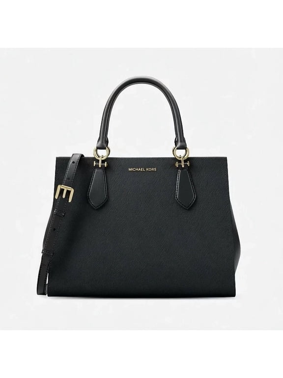 Marilyn Medium Saffiano Leather Convertible Satchel Bag Black