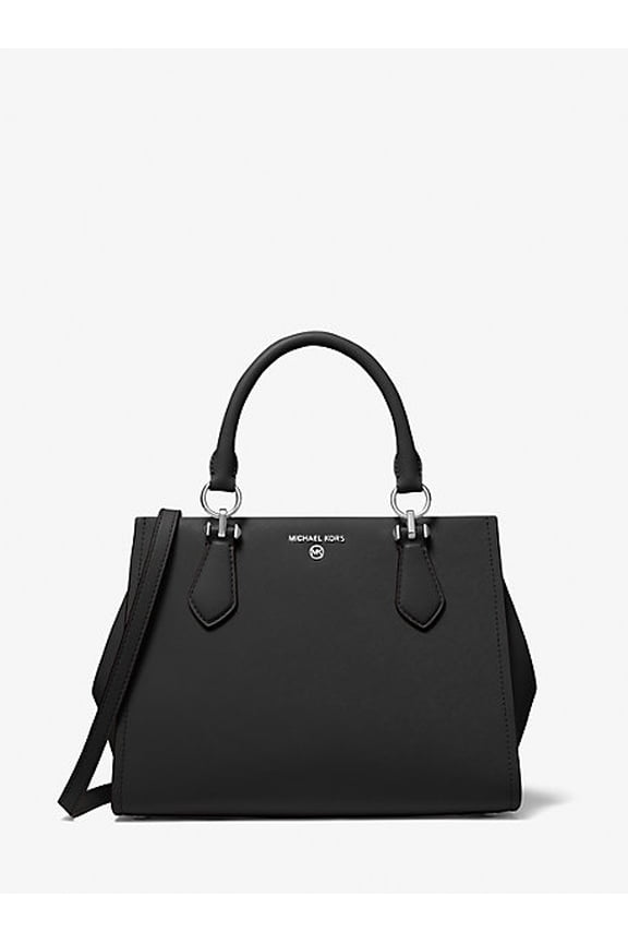 Marilyn Medium Saffiano Leather Satchel, Black
