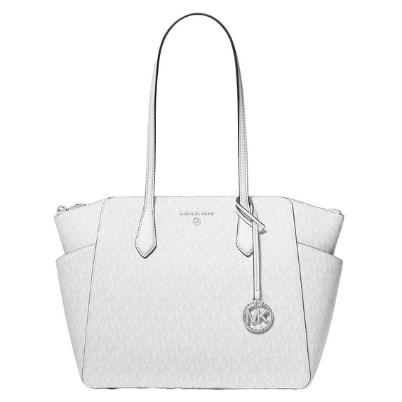 Michael Kors Marilyn Medium Signature Logo Tote Bag, Optic White/Aluminium
