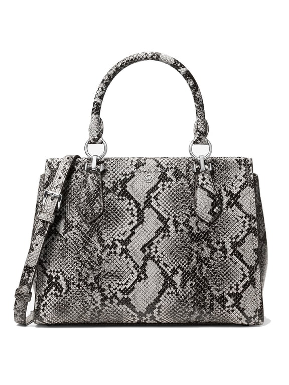 Marilyn Medium Snake Embossed Leather Satchel, Quarry Grey