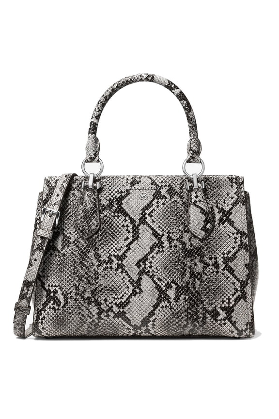Marilyn Medium Snake Embossed Leather Satchel, Quarry Grey