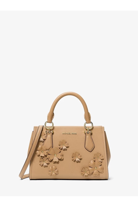 Marilyn Small Floral Embellished Satchel - Camle