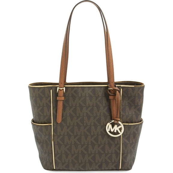Michael Kors Medium Jet Set Medium M Signature Tote Brown Handbag Bag NEW