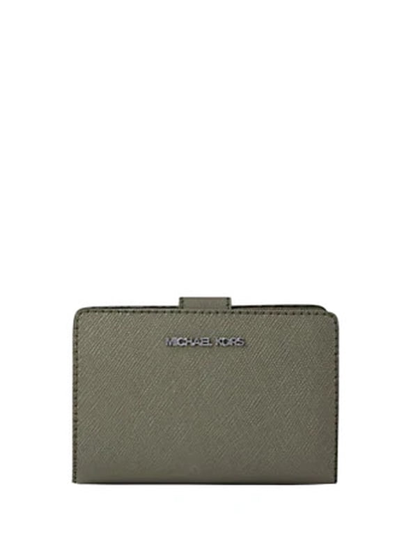 Medium Saffiano Leather Wallet, Zip & Snap Closure