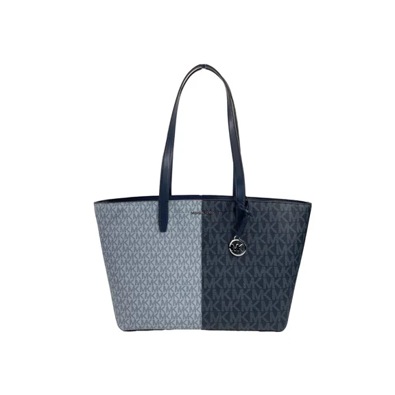 Michael Kors Jet Set Travel Medium Top Zip Tote Navy Multi MK Signature