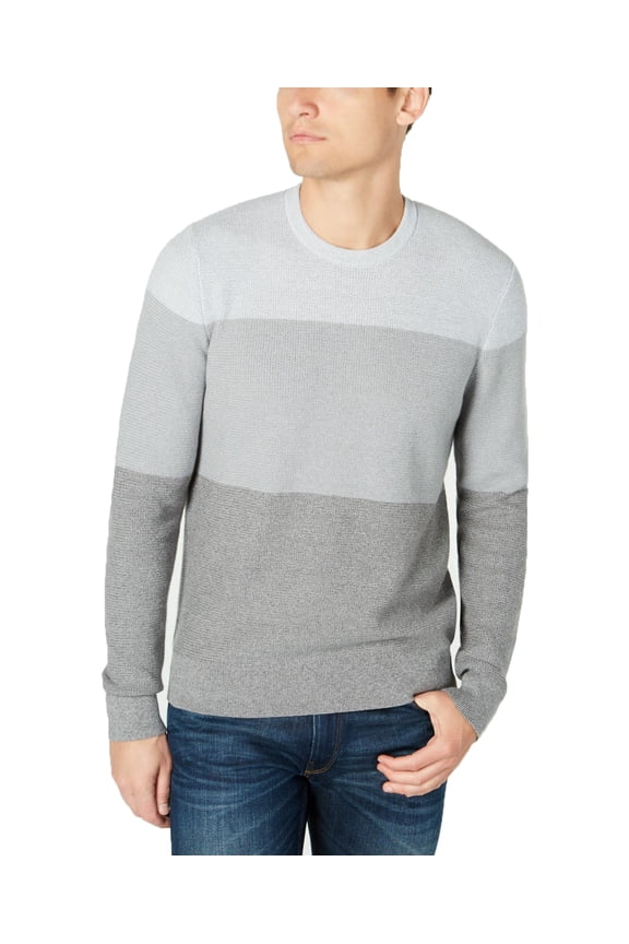 Men’s Striped Crewneck Sweaters, Gray, 2X-Large
