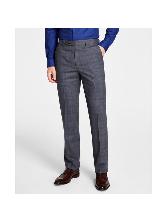 Men's Plaid Classic-Fit Wool-Blend Stretch Pants Gray B4HP $190 (Regular,42,32 in)