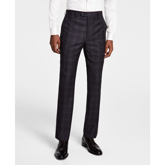 Michael Kors Men's Plaid Classic-Fit Wool-Blend Stretch Pant Charcoal/Brown B4HP (Regular,44,32 in)