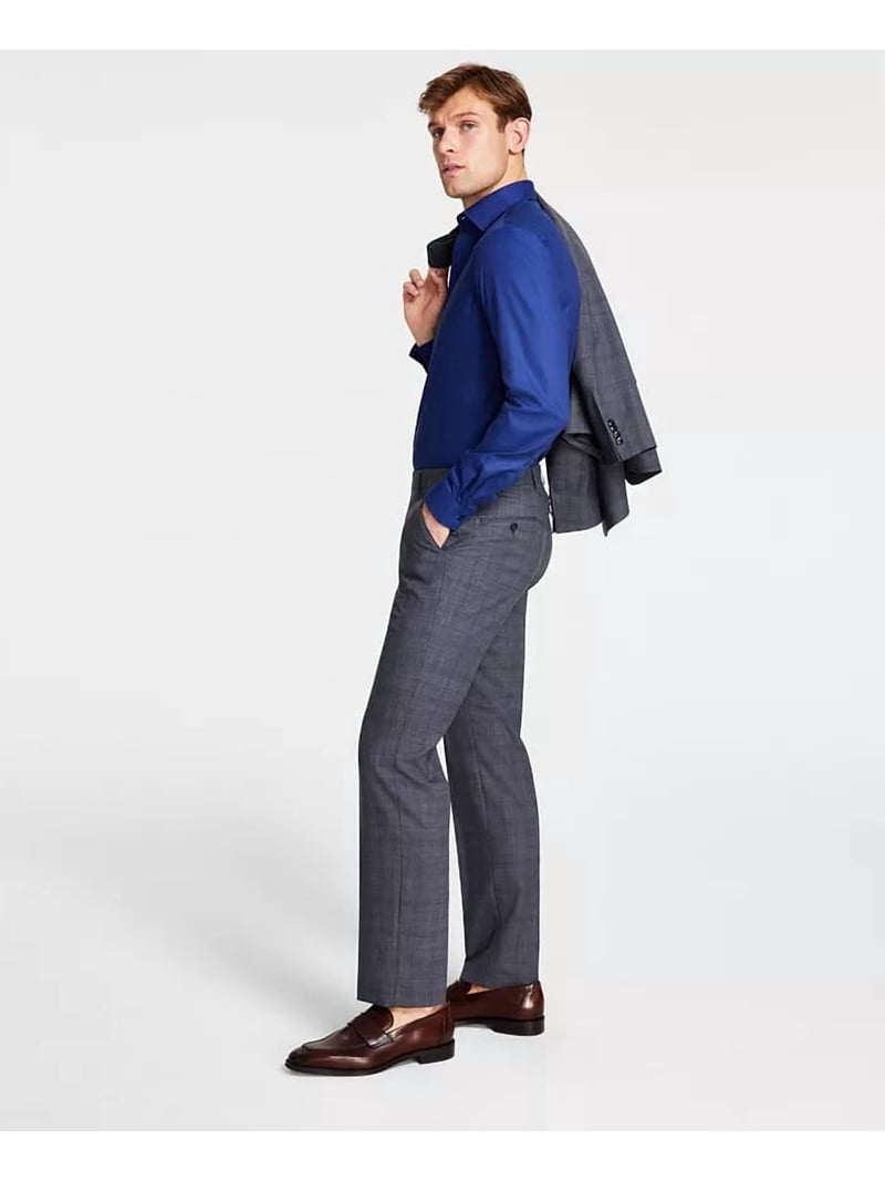 Michael Kors Men's Plaid Classic-Fit Wool-Blend Stretch Suit Separate Pants - Grey/blue Plaid - 44x32 Michael Kors Men's Plaid Classic-Fit Wool-Blend Stretch Suit Separate Pants - Grey/blue Plaid - 44x32