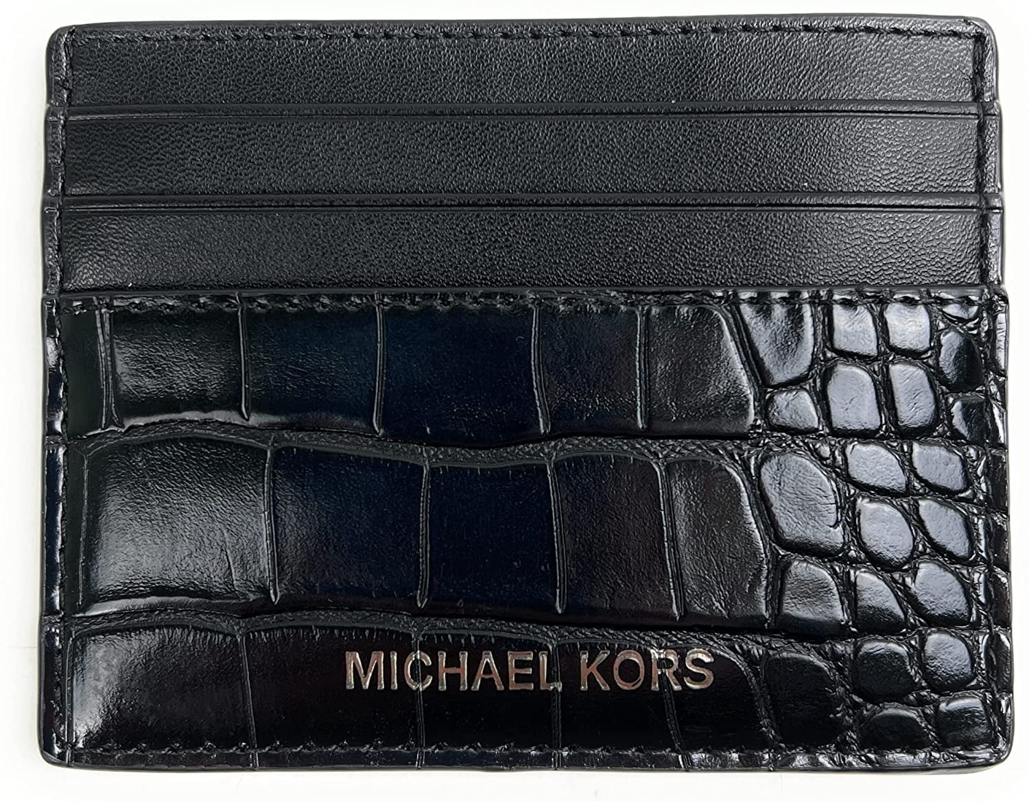 Michael Kors Men S Cooper Tall Card Case Wallet Leather Croc Black Walmart
