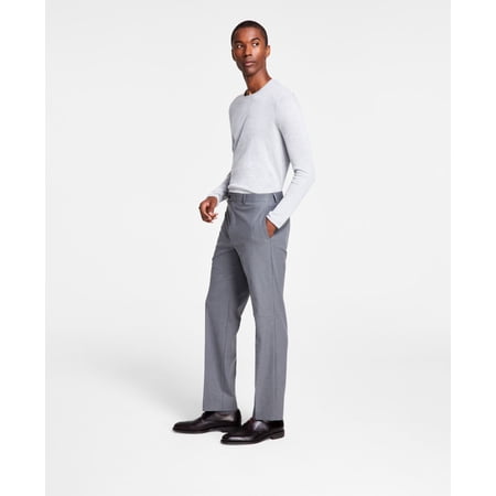 Michael Kors Men’s Classic Fit Flat Front Creased Pants, Gray, 34×34