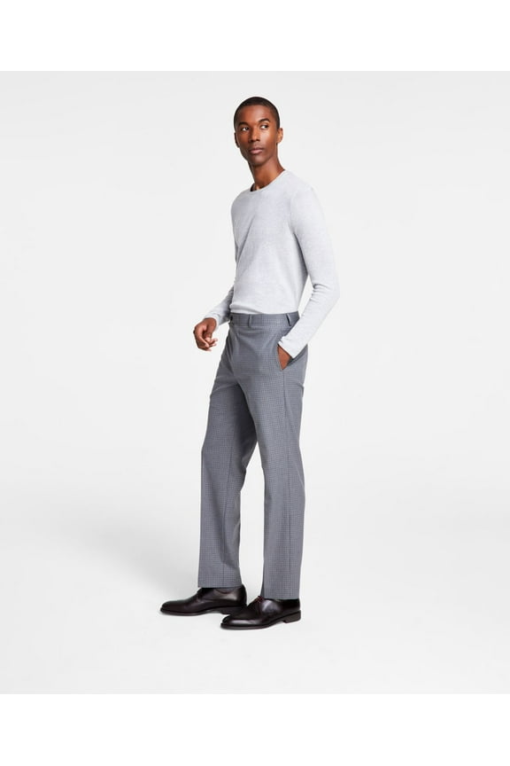 Mens Classic Fit Flat Front Creased Pants, Light Grey, 3030