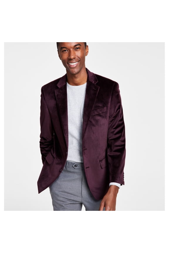 Mens Velvet Two Button Blazer Jacket, Purple, 46 Regular