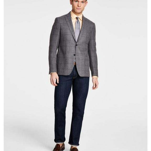 Michael Kors Mens Classic Fit Wool Blend Two Button Blazer Jacket, Grey, 44