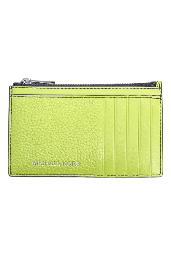 Men's Cooper Slim Pebbled Leather Zip Card Case (Lime)
