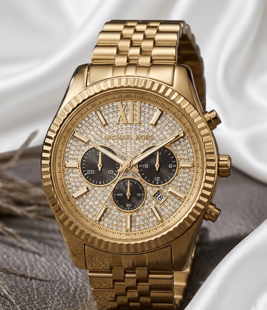 【電池交換済み】マイケルコース クロノグラフ ゴールド MK-8494 箱コマ付 Michael Kors Men's Gold-Tone Chronograph Watch, 44mm Case
