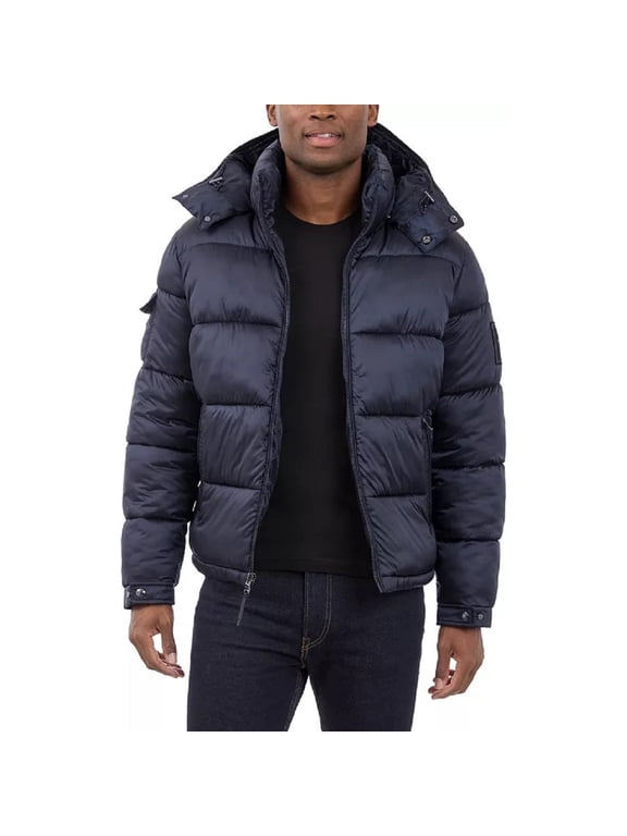Men's Heavyweight Metallic Finish Winter Jacket (Blue, S)