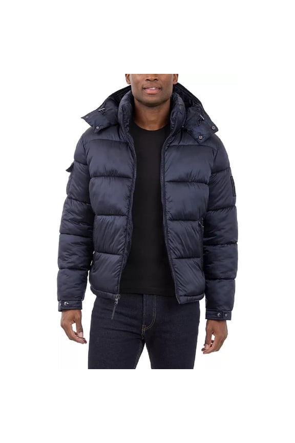 Men's Heavyweight Metallic Finish Winter Jacket (Blue, XL)