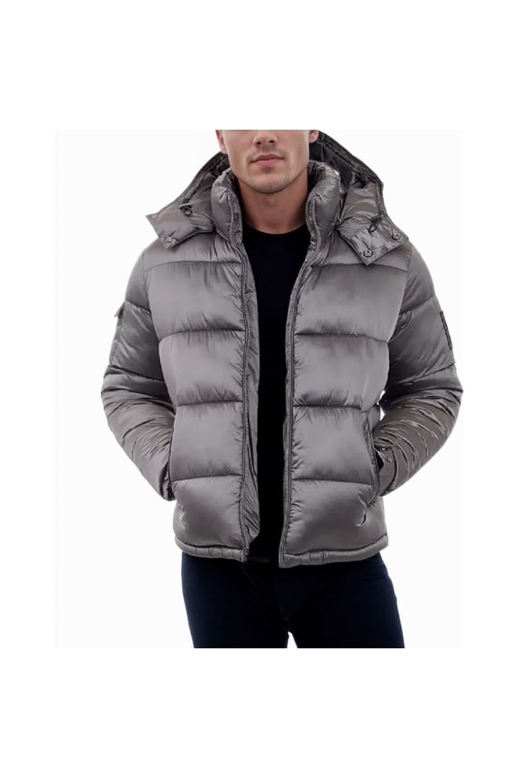Men's Heavyweight Metallic Finish Winter Jacket (Gray, 2XL)