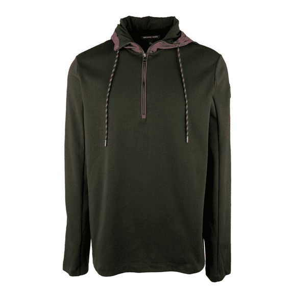 Michael Kors Men's Hooded Quarter Zip Pullover, Black, XXL