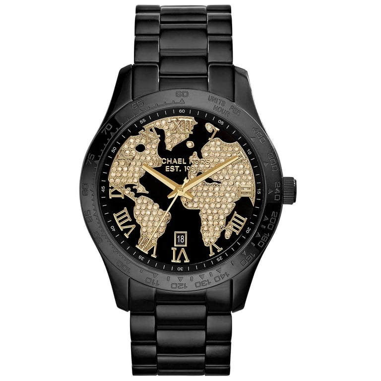 Black Michael Kors watch with gold accents! Amazon.com: Michael Kors Pyper Three-Hand Black Leather  main image 3