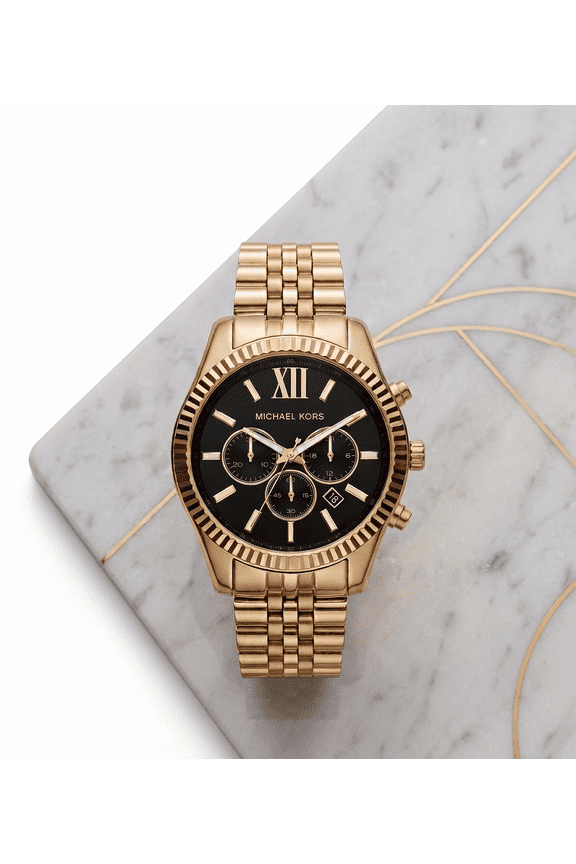Men's Lexington Chronograph Gold-Tone Stainless Steel Watch 45mm MK8286