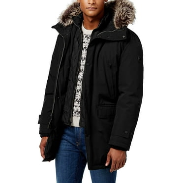Michael Kors Men's MMK791896 Heavyweight Hooded Snorkel Parka Coat with Bib - Black - XS