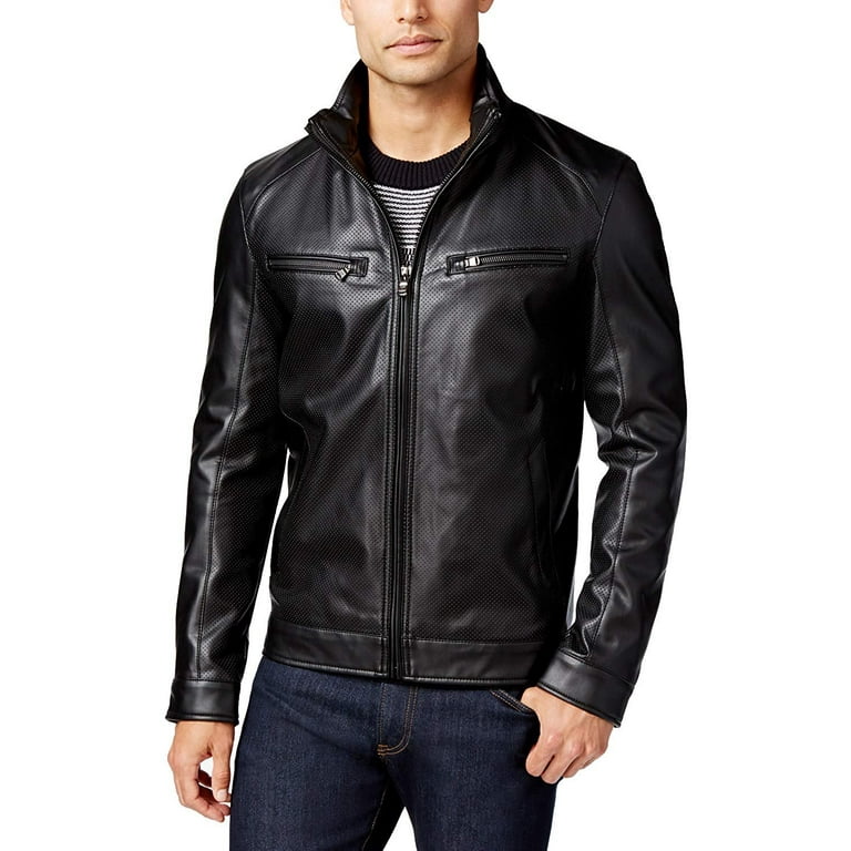 Michael Kors Men's MMK80806 Perforated Faux-Leather Moto Michael Kors Men's MMK80806 Perforated Faux-Leather Moto